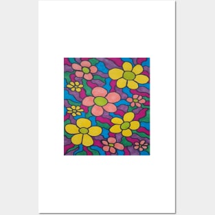 Funky Colorful Daisy Retro Art Posters and Art